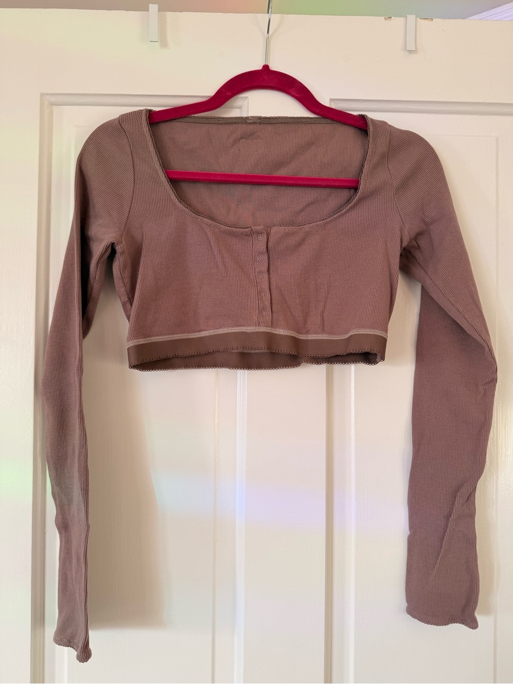 Skims cotton rib shrug in umber color